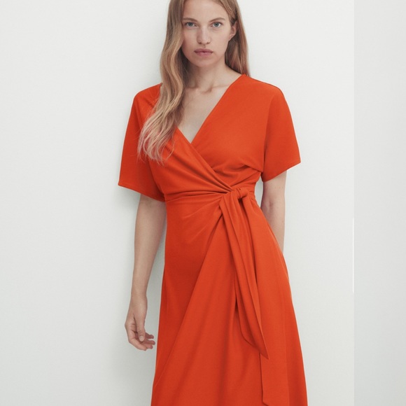 =MassimoDutti- CROSSOVER MIDI DRESS WITH TIE DETAIL In Size M - Picture 8 of 14